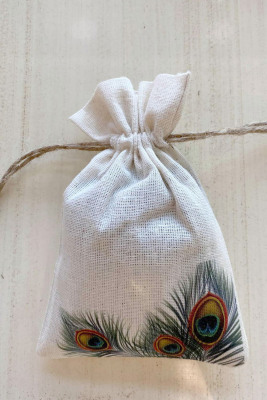 Desenli Doğal Kumaş Kese - 1058 - Gelin Damat