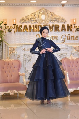 Dicle Lacivert Tesettür Abiye - GELİN DAMAT