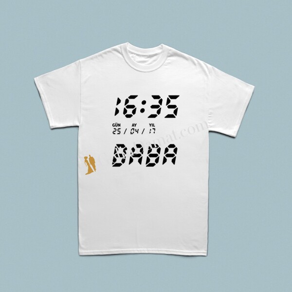 Digital saat tasarımlı kişiye özel tarihli erkek tshirt - 1