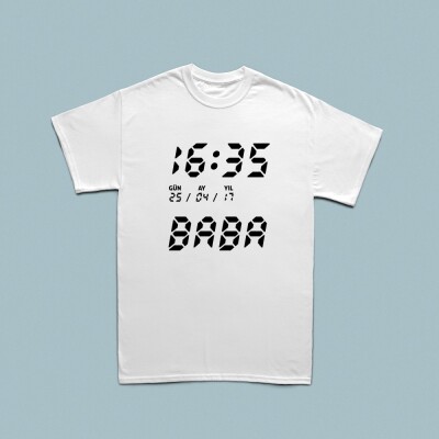 Digital saat tasarımlı kişiye özel tarihli erkek tshirt - 