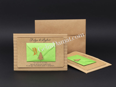 Doğa Dostu Ahşap Detaylı Davetiye - GD2009 - Gelin Damat