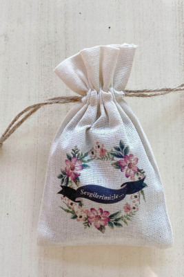 Doğal Kumaş Baskılı Kese - 1022 - Gelin Damat