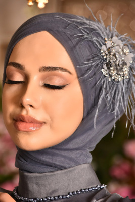 Duman Gri Tesettür Abiye - GELİN DAMAT