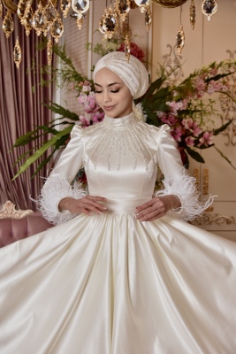 Duru Beyaz Tesettür Abiye - GELİN DAMAT