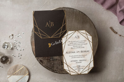 Elmas Desenli Modern Davetiye - GD8387 - Gelin Damat