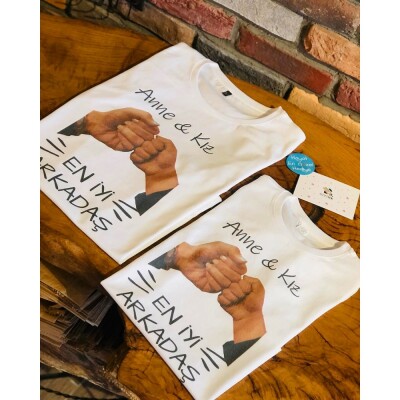 En iyi Arkadaş Anne Kız Baskılı Tişört - 