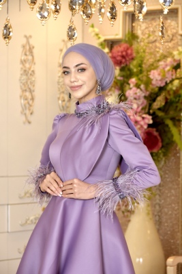 Erguvan Lila Tesettür Abiye - GELİN DAMAT