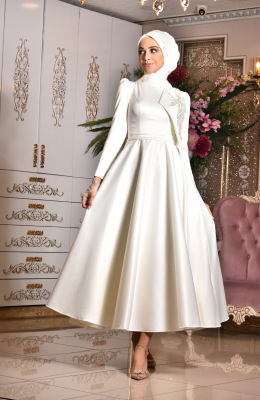 Firuze Beyaz Tesettür Abiye - GELİN DAMAT