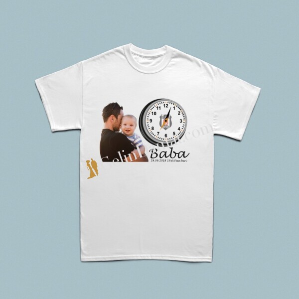 Fotoğraf baskılı analog saat tasarımlı kişiye özel tarihli erkek tshirt - 1