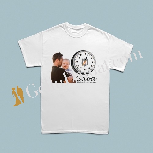 Fotoğraf baskılı analog saat tasarımlı kişiye özel tarihli erkek tshirt - 2