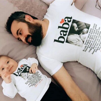 Kişiye Özel Fotoğraf baskılı baba çocuk tshirt - 
