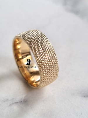 Taş Desenli Altın Alyans - 9 mm - Gelin Damat Alyans