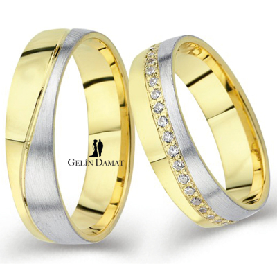 Çift Renk Taşlı Altın Alyans- 9 Gram - Gelin Damat Alyans