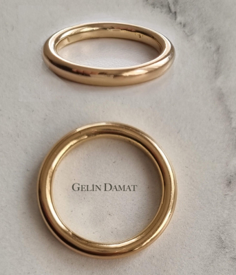 İnce Bombeli Sade Altın Alyans - 3 mm - Gelin Damat Alyans