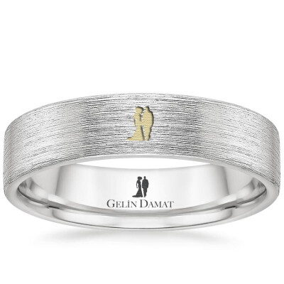 Gelin Damat Logolu Beyaz Altın Alyans 5 Gram - Gelin Damat Alyans