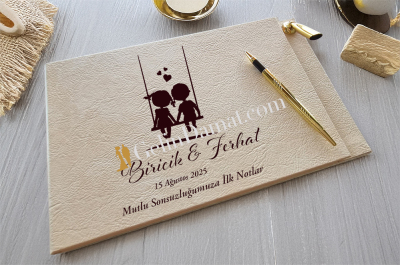 Gelin Damat Salıncak Baskılı Kişiye Özel Anı Defteri - Gelin Damat Anı Defteri