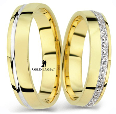 Sıra Taşlı Altın Alyans Modelleri 9 Gram - Gelin Damat Alyans