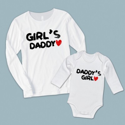 Girl′s Daddy Daddy′s Girl baba kız Baskılı Tişört ve Bebek Zıbını - 