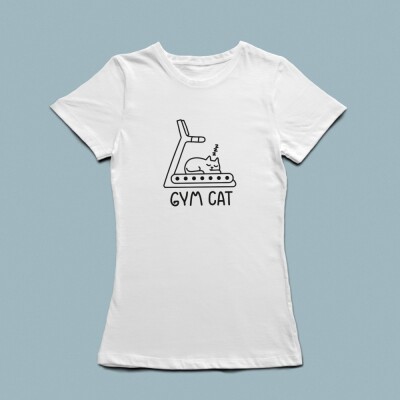 Gym Cat Baskılı Tişört - 