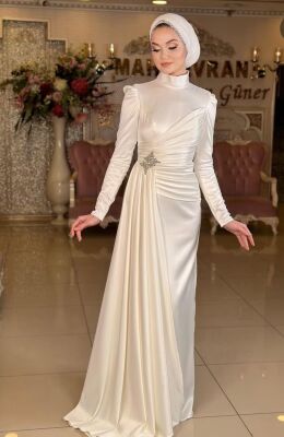 Hera Beyaz Tesettür Abiye - Gelin Damat