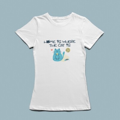 Home Cat Baskılı Tişört - 