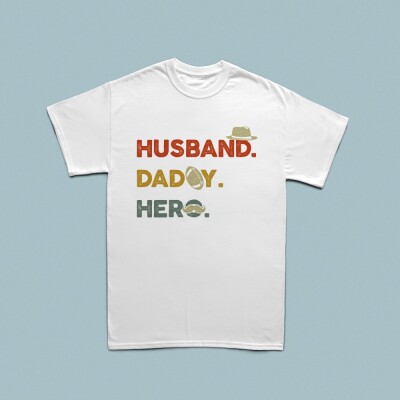 Husband, Daddy, Hero erkek tshirt - 