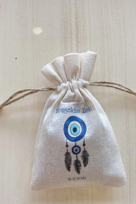 İsim Baskılı Nazar Boncuklu Lavanta Kesesi - 1014 - Gelin Damat