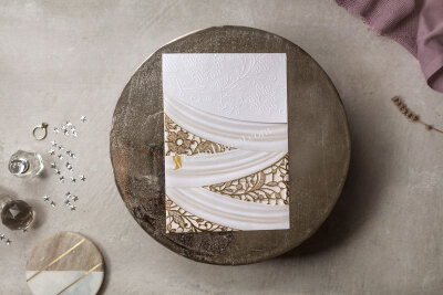 Kabartmalı Desenli Modern Davetiye - GD8383 - Gelin Damat