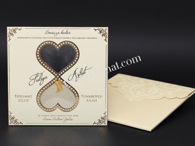 Kalp Desenli Modern Davetiye - GD2008 - Gelin Damat