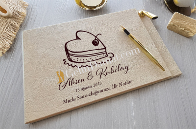 Kalp Pastalı Kişiye Özel - Düğün Anı Defteri - Gelin Damat Anı Defteri