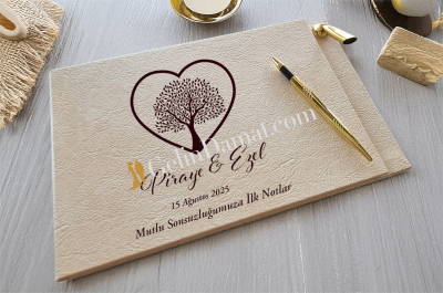 Kalpli Hayat Ağacı - Düğün Anı Defteri - Gelin Damat Anı Defteri