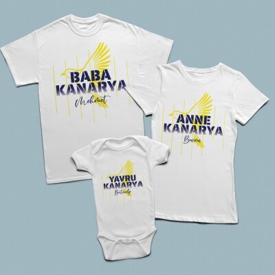 Kanaryalı Üçlü Baskılı Tişört ve Bebek Zıbını - 