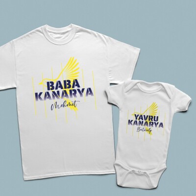 Kanaryalı Aile İkili Baskılı Tişört - 
