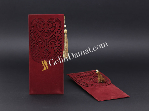 Kırmızı Kadife Özel Kesim Davetiye - GD2015 - 1