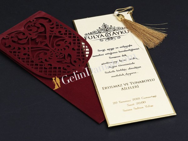 Kırmızı Kadife Özel Kesim Davetiye - GD2015 - 2