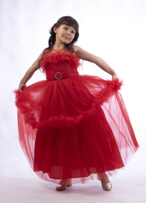 Kırmızı Kat Kat Abiye Elbise - 