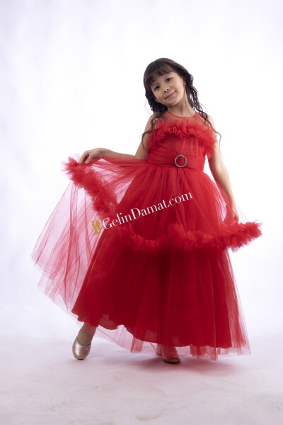 Kırmızı Kat Kat Abiye Elbise - 2