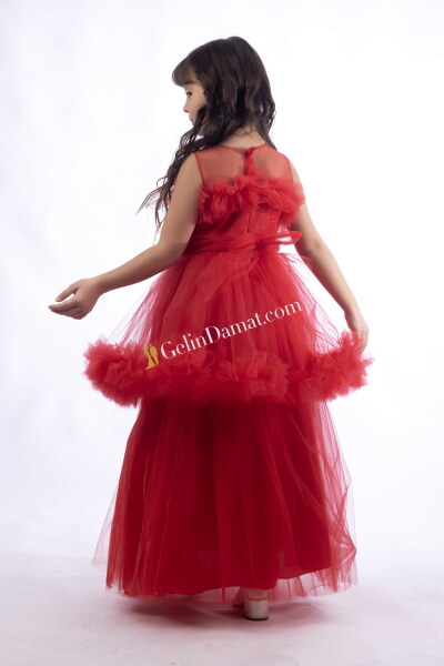 Kırmızı Kat Kat Abiye Elbise - 3