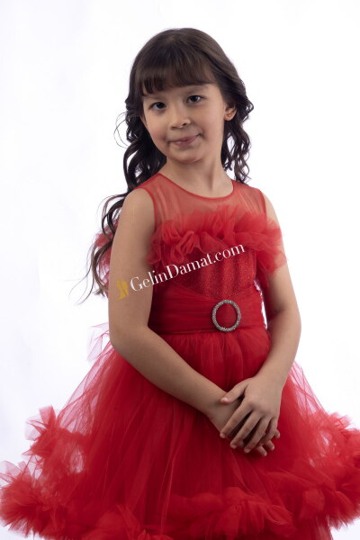 Kırmızı Kat Kat Abiye Elbise - 4