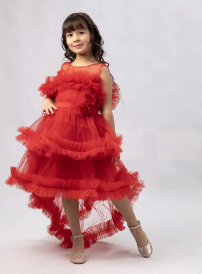 Kırmızı Tüllü Katkat Abiye - 