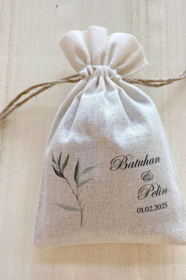 Kişiye Özel Doğal Kumaş Kese - 1066 - Gelin Damat