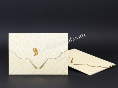 Krem Zarif İşlemeli Davetiye - GD2019 - Gelin Damat