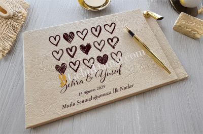 Küçük Kalp Desenli Anı Defteri - Gelin Damat Anı Defteri