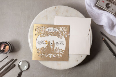 Lazer Kesim Gelin Damat Tasarımlı Davetiye - GD8325 - Gelin Damat