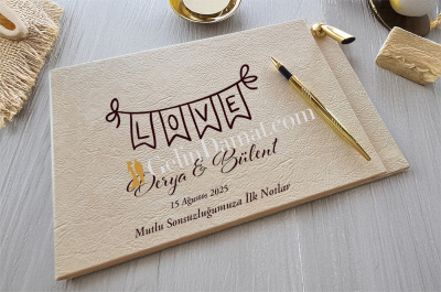 Love Desenli Kalemli Anı Defteri - Gelin Damat Anı Defteri