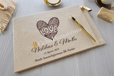 Love Kalpli Düğün Anı Defteri - Gelin Damat Anı Defteri