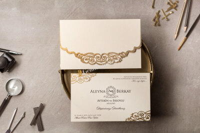 Lüks Lazer Kesim Modern Davetiye - GD8442 - Gelin Damat