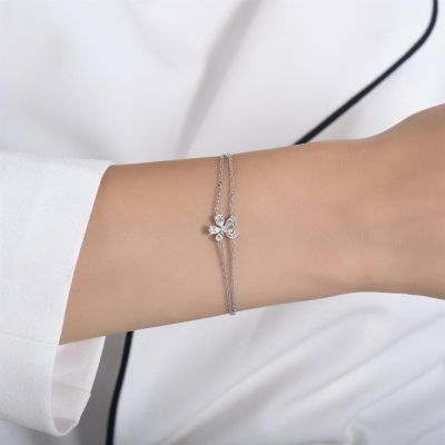 Markiz Pırlanta Çiçek Desenli Zincir Bileklik Modeli - Gelin Damat Diamond