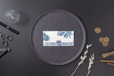 Mavi Yapraklı Zarif Davetiye - GD7045 - Gelin Damat