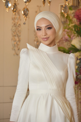 Mehtap Beyaz Tesettür Abiye - GELİN DAMAT